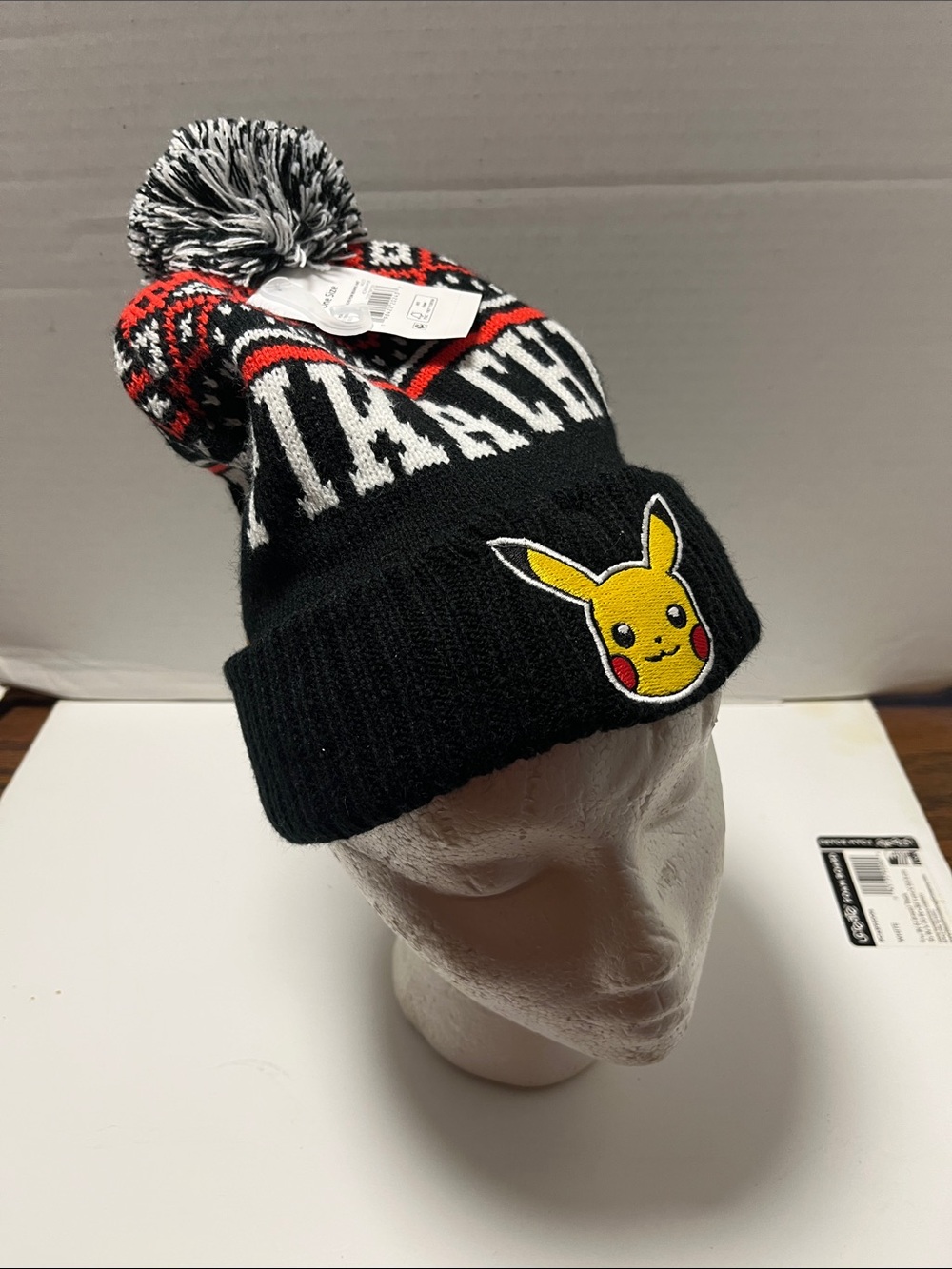 Black Pikachu Pom Beanie Hat for all ages one size